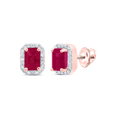 1/4CTW-DIA P1 6.70 X 4.50 MM-EM-RU SYNTHETIC EMERALD EARRING