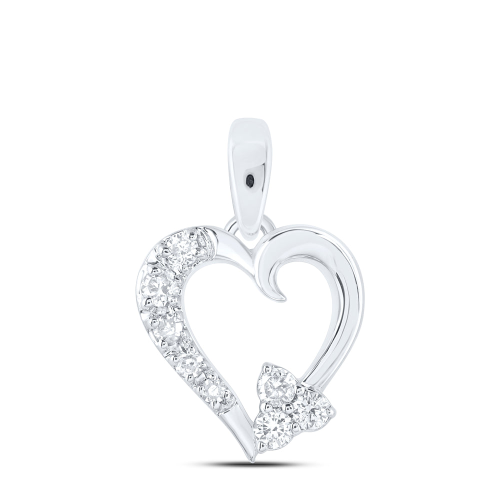 10K White Gold 1/20 CTW-Natural Diamond Gift Heart Pendant 0.38 Gram