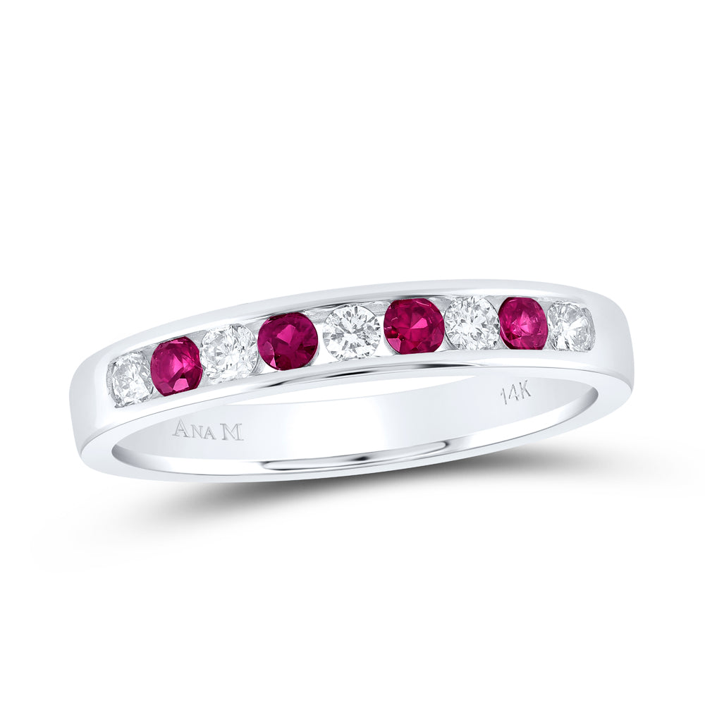 14K White Gold 1/5 CTW-Natural Diamond 1/3 CTWrd-Ru Natural Gemstone Band 2.83 Gram