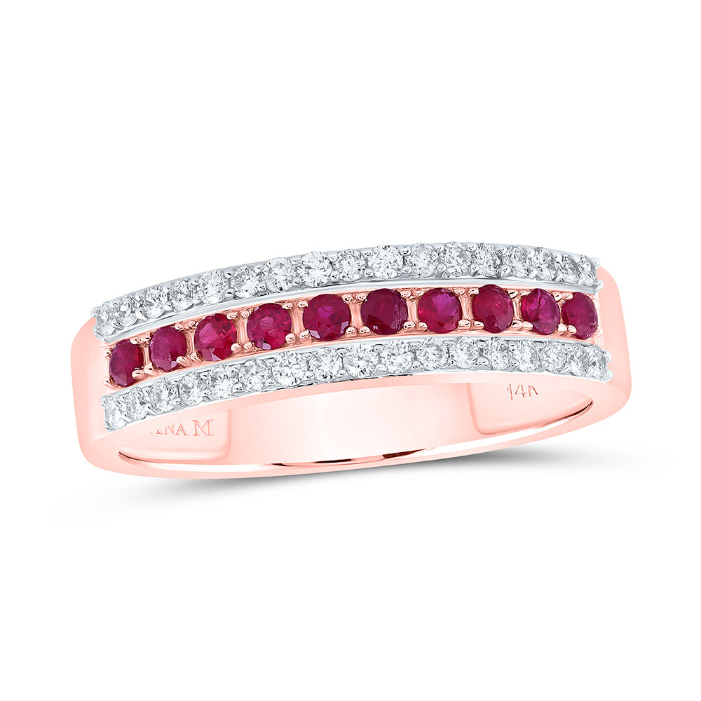 14K Rose Gold 1/4 CTW-Natural Diamond 1/4 CTWrd-Ru Natural Gemstone Band 3.78 Gram