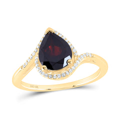 1/8CTW-DIA NK 9X7 MM PEAR-GARNET SYNTHETIC RING