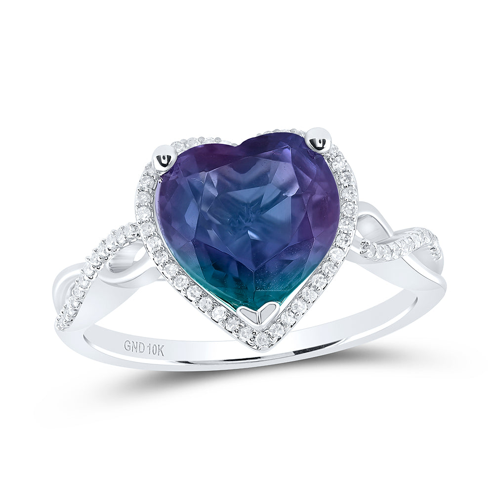 1/8CTW-DIA NK 9X9 MM HEART-ALEXANDRITE SYNTHETIC RING