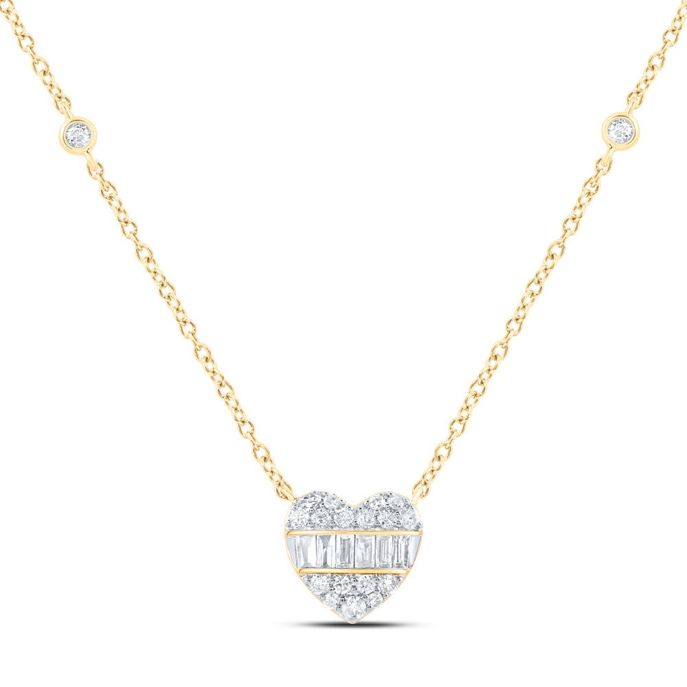 10K Yellow Gold 1/4 CTW-Natural Diamond Fashion Heart Necklace(18 Inch ) 1.48 Gram