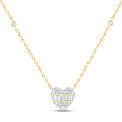 10K Yellow Gold 1/4 CTW-Natural Diamond Fashion Heart Necklace(18 Inch ) 1.48 Gram