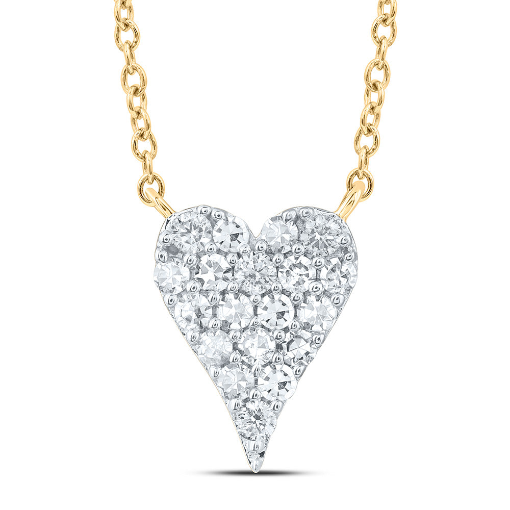 10K Yellow Gold 1/10 CTW-Natural Diamond Fashion Heart Necklace (18 Inch ) 1.14 Gram