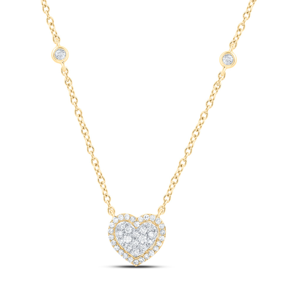 10K Yellow Gold 1/3 CTW-Natural Diamond Fashion Heart Necklace (18 Inch ) 1.8 Gram