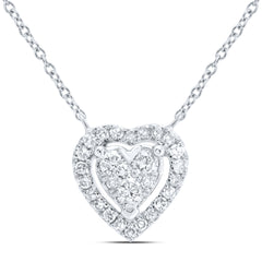 10K White Gold 1/4 CTW-Natural Diamond Fashion Heart Necklace(18 Inch ) 1.48 Gram