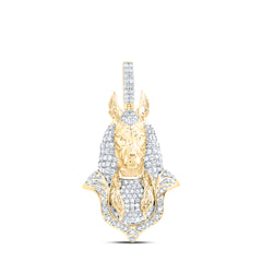 10K Yellow Gold 3/4 CTW- Natural Diamond Egyptian Anubis Mens Charm 5.80 Gram