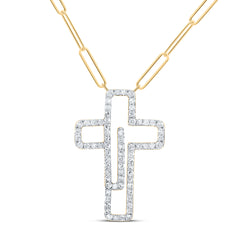 10K Yellow Gold 3/8 CTW-Natural Diamond Fashion Cross Necklace (18-Inch ) 4.22 Gram
