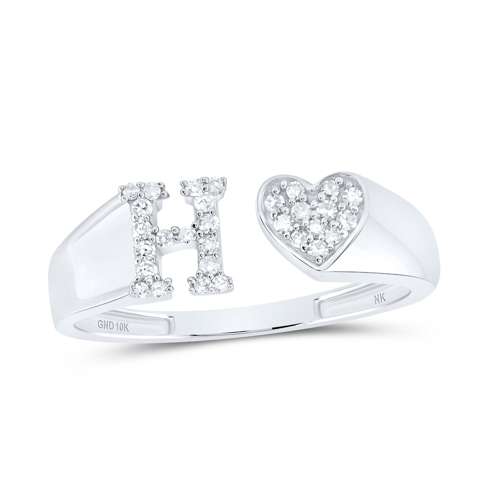 1/8CTW-DIA NK GIFT INITIAL "H" LADIES HEART RING