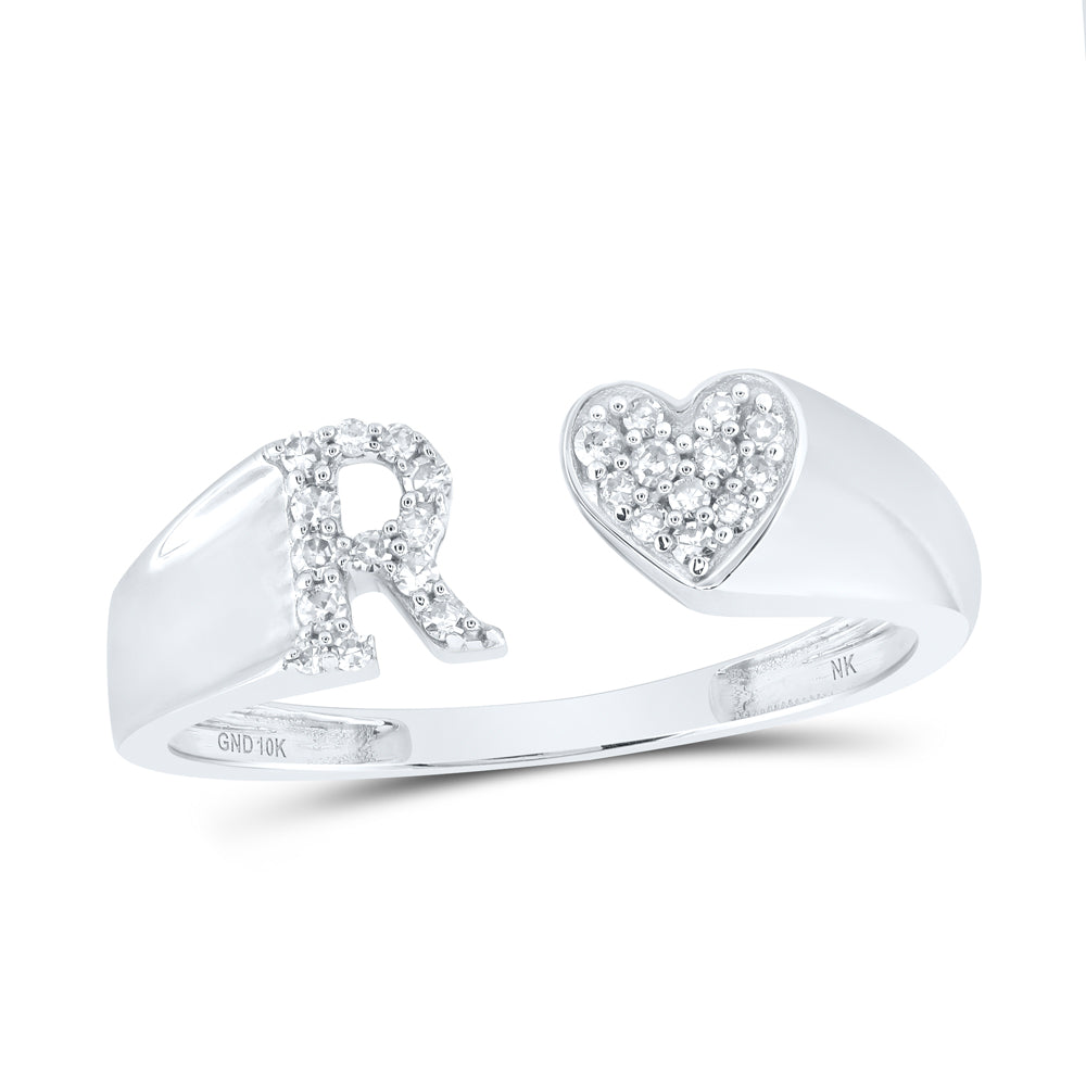 1/8CTW-DIA NK GIFT INITIAL "R" LADIES HEART RING