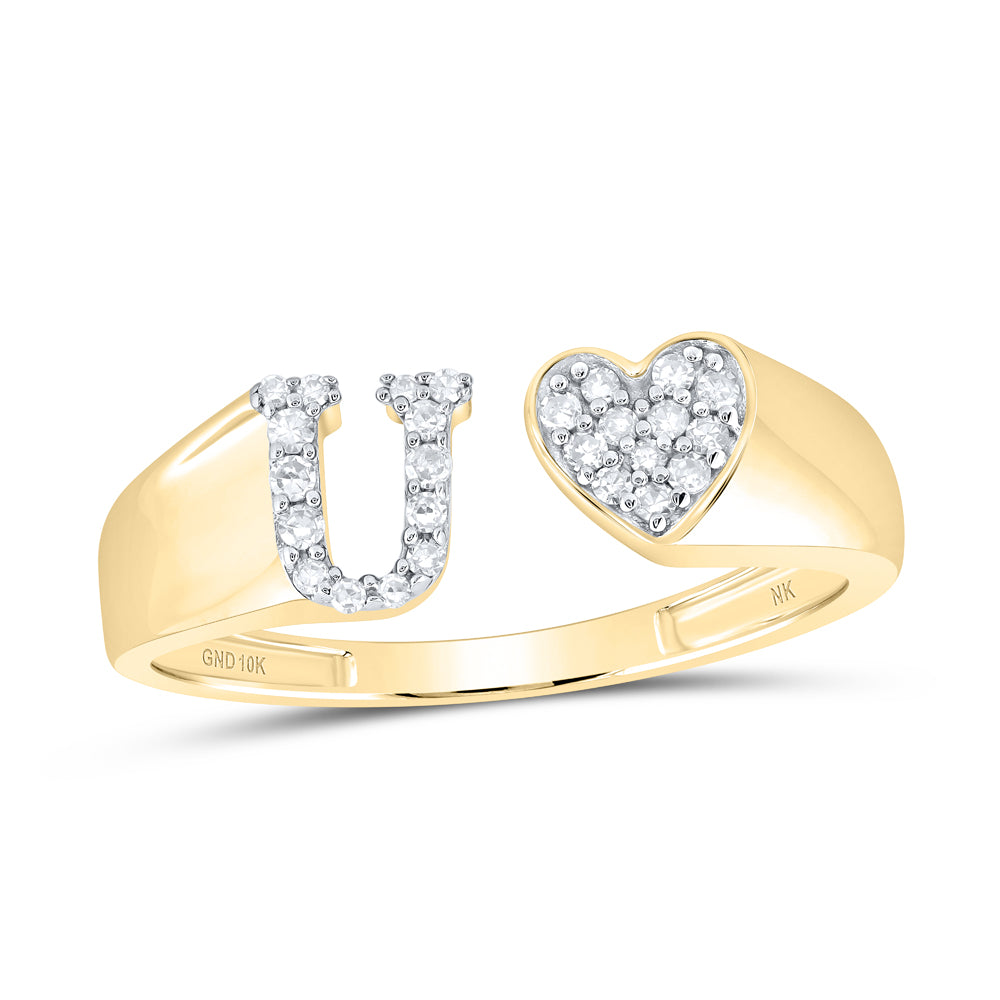 1/8CTW-DIA NK GIFT INITIAL "U" LADIES HEART RING