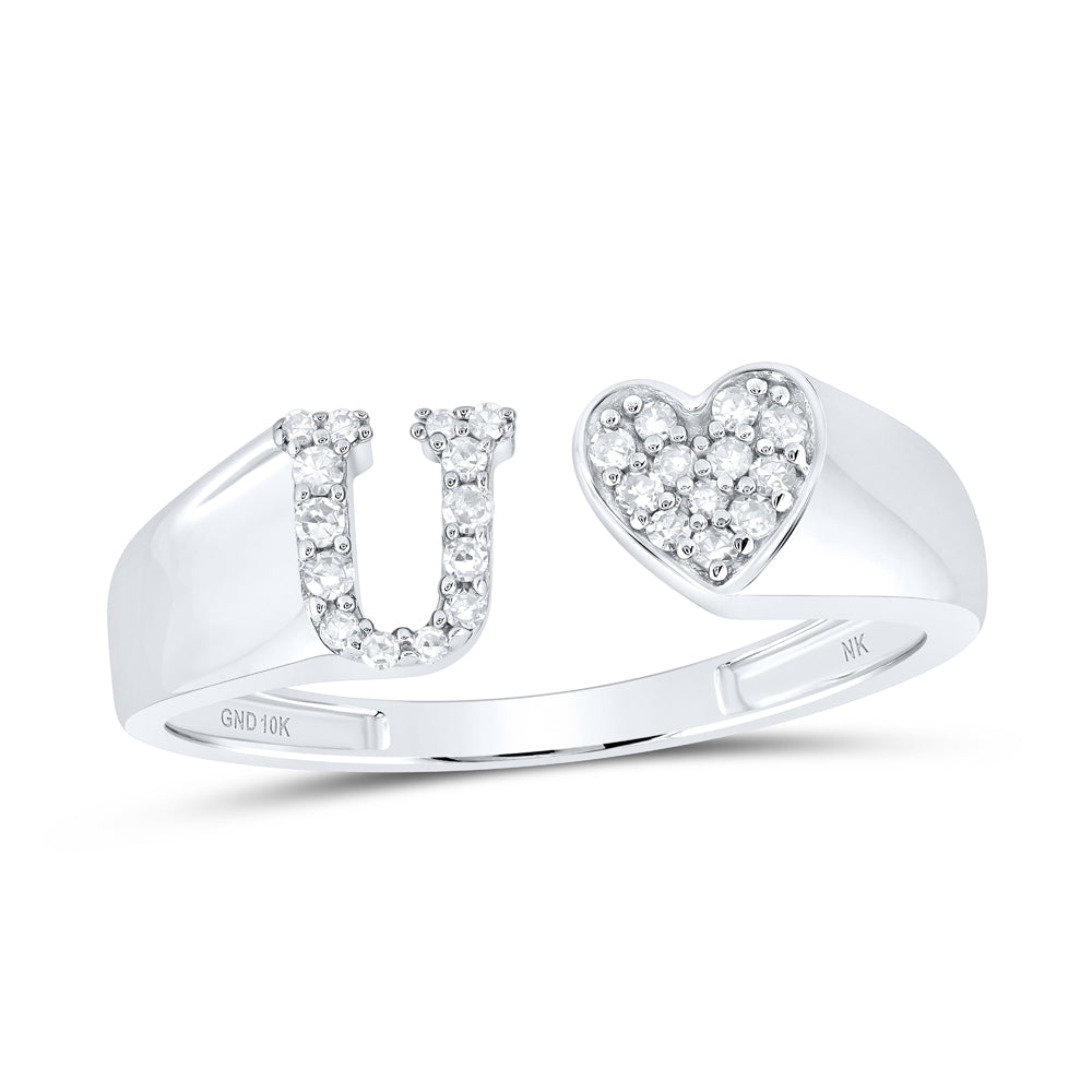 1/8CTW-DIA NK GIFT INITIAL "U" LADIES HEART RING