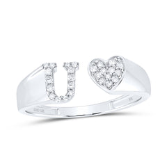 1/8CTW-DIA NK GIFT INITIAL "U" LADIES HEART RING