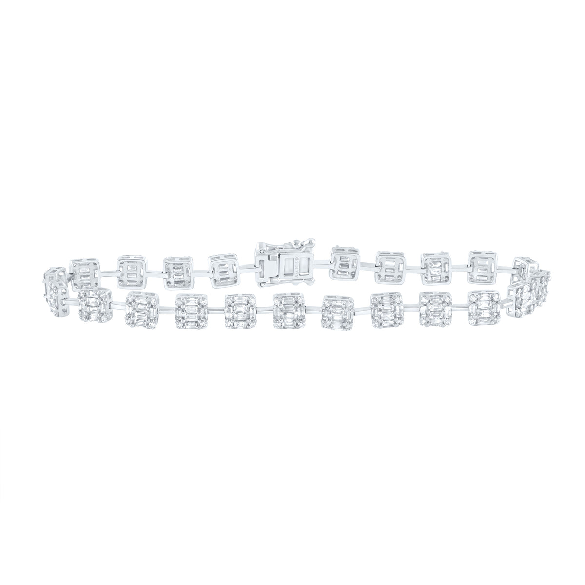 14K White Gold 3 1/2 CTW-Natural Diamond Baguette Fashion Bracelet (7 Inch ) 6.96 Gram
