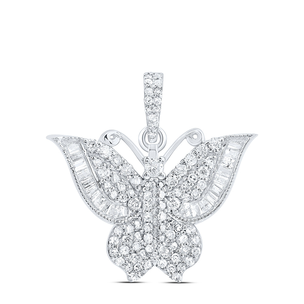 10K White Gold 5/8 CTW-Natural Diamond Butterfly Fashion Pendant 2.35 Gram