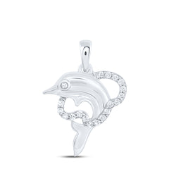 10K White Gold 1/10 CTW-Natural Diamond Gift Dolphin Pendant 1.37 Gram