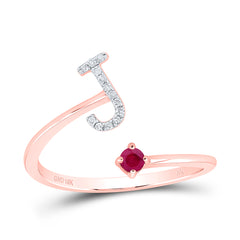 1/20CTW-DIA NK 2.5MM RD-RU NAT GEM INITIAL "J" LADIES RING