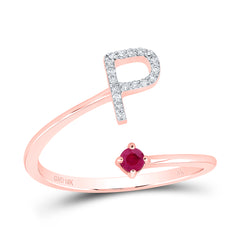 1/12CTW-DIA NK 2.5MM RD-RU NAT GEM INITIAL "P" LADIES RING