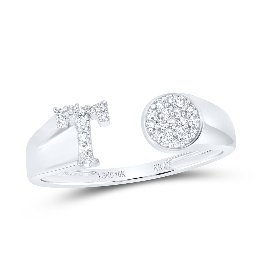 1/8CTW-DIA NK GIFT INITIAL "T" ROUND LADIES RING