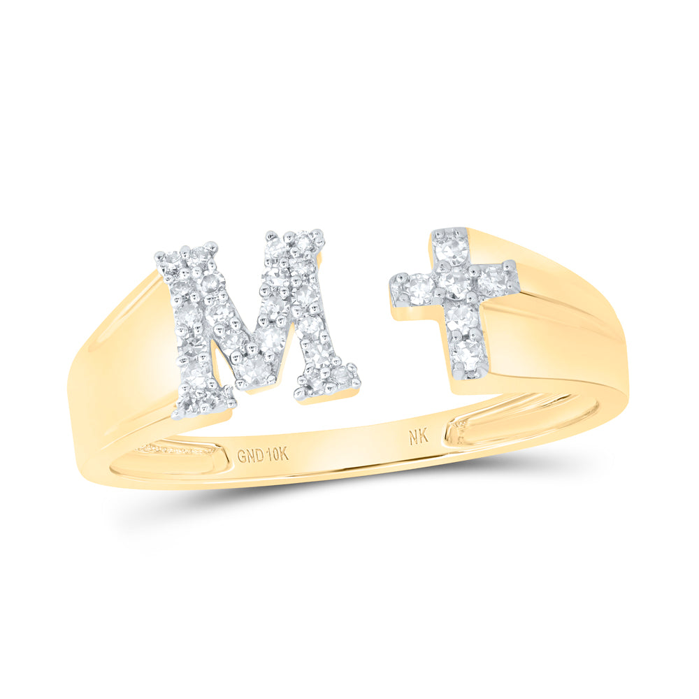 1/8CTW-DIA NK GIFT INITIAL "M" LADIES CROSS RING