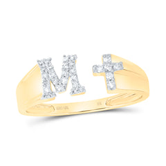 1/8CTW-DIA NK GIFT INITIAL "M" LADIES CROSS RING