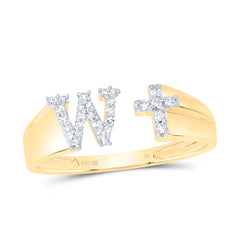 1/8CTW-DIA NK GIFT INITIAL "W" LADIES CROSS RING