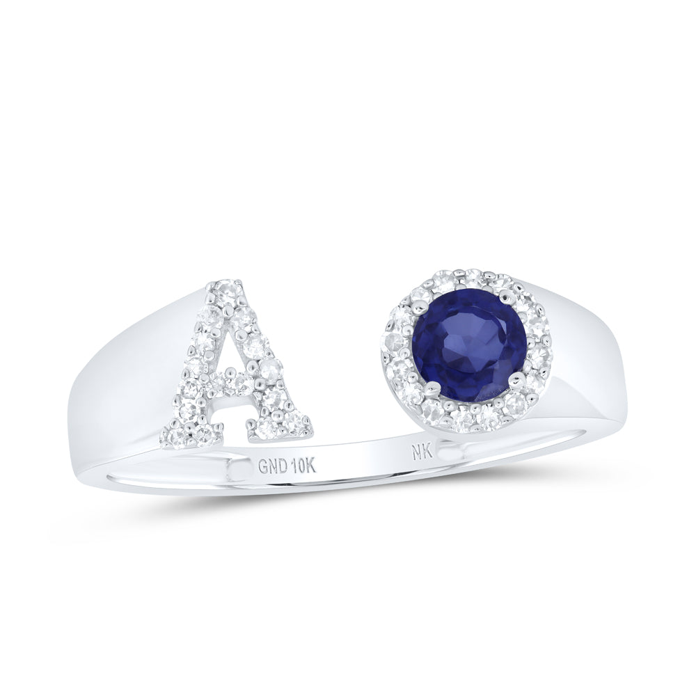 1/8CTW-DIA NK 4 MM RD-BS SYNTHETIC INITIAL "A" LADIES RING