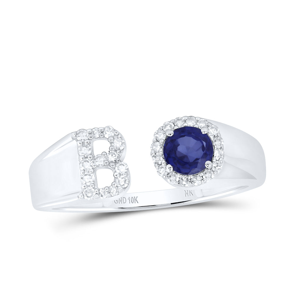 1/8CTW-DIA NK 4 MM RD-BS SYNTHETIC INITIAL "B" LADIES RING