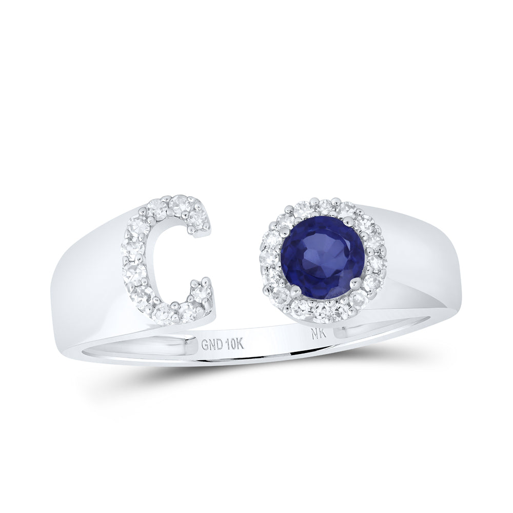 1/8CTW-DIA NK 4 MM RD-BS SYNTHETIC INITIAL "C" LADIES RING