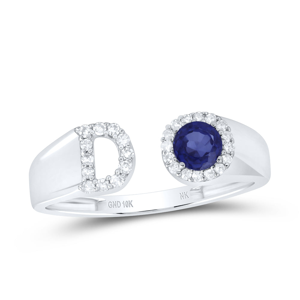 1/8CTW-DIA NK 4 MM RD-BS SYNTHETIC INITIAL "D" LADIES RING