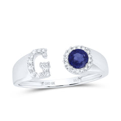 1/8CTW-DIA NK 4 MM RD-BS SYNTHETIC INITIAL "G" LADIES RING