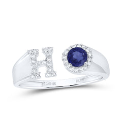 1/8CTW-DIA NK 4 MM RD-BS SYNTHETIC INITIAL "H" LADIES RING