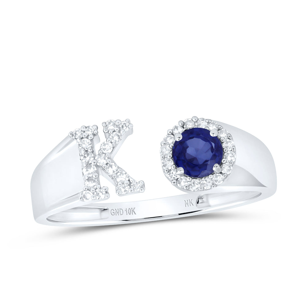 1/8CTW-DIA NK 4 MM RD-BS SYNTHETIC INITIAL "K" LADIES RING