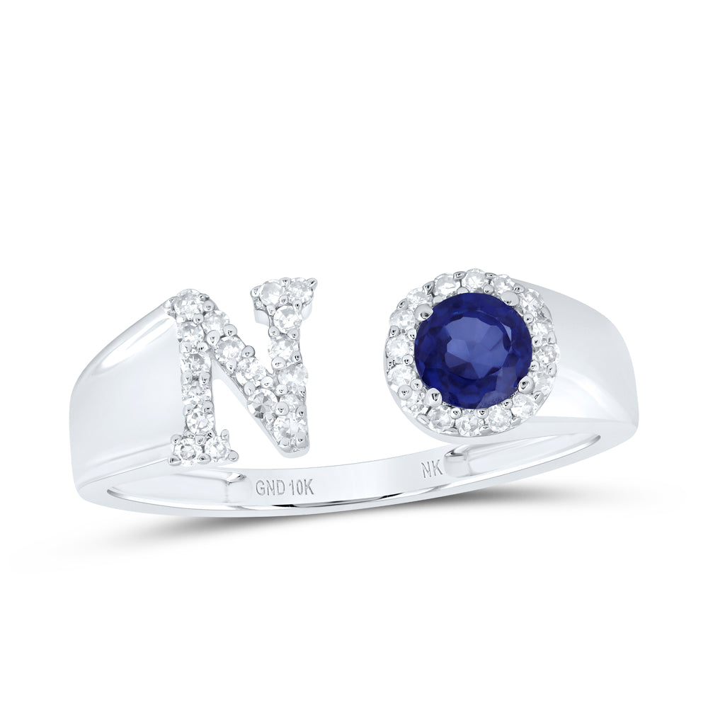 1/6CTW-DIA NK 4 MM RD-BS SYNTHETIC INITIAL "N" LADIES RING