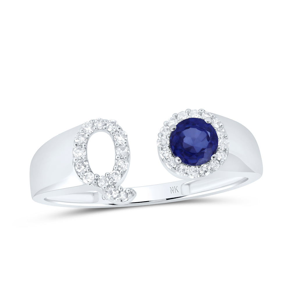 1/8CTW-DIA NK 4 MM RD-BS SYNTHETIC INITIAL "Q" LADIES RING