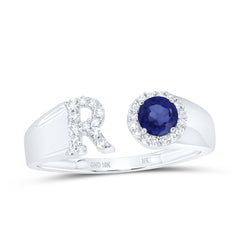 1/8CTW-DIA NK 4 MM RD-BS SYNTHETIC INITIAL "R" LADIES RING