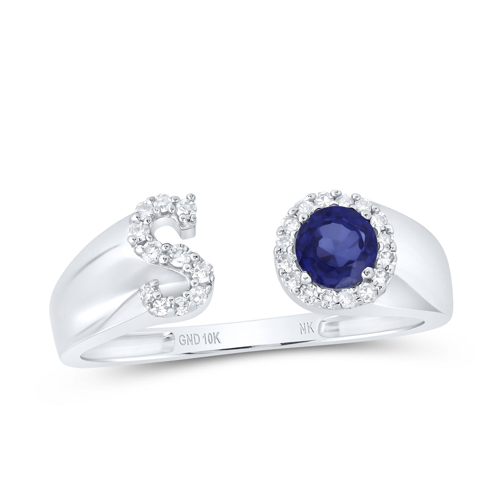 1/8CTW-DIA NK 4 MM RD-BS SYNTHETIC INITIAL "S" LADIES RING