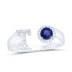 1/8CTW-DIA NK 4 MM RD-BS SYNTHETIC INITIAL "T" LADIES RING