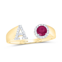 1/8CTW-DIA NK 4 MM RD-RU SYNTHETIC INITIAL  "A" LADIES RING