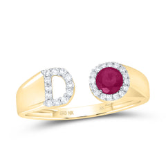 1/8CTW-DIA NK 4 MM RD-RU SYNTHETIC INITIAL  "D" LADIES RING