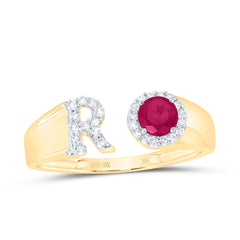 1/8CTW-DIA NK 4 MM RD-RU SYNTHETIC INITIAL  "R" LADIES RING