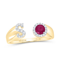 1/8CTW-DIA NK 4 MM RD-RU SYNTHETIC INITIAL  "S" LADIES RING