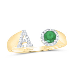 1/8CTW-DIA NK 4 MM RD-EM SYNTHETIC INITIAL  "A" LADIES RING