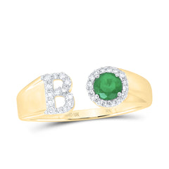 1/8CTW-DIA NK 4 MM RD-EM SYNTHETIC INITIAL  "B" LADIES RING