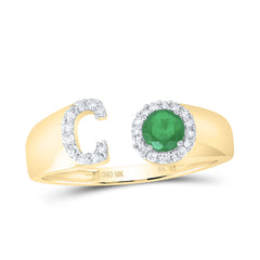 1/8CTW-DIA NK 4 MM RD-EM SYNTHETIC INITIAL  "C" LADIES RING