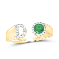 1/8CTW-DIA NK 4 MM RD-EM SYNTHETIC INITIAL  "D" LADIES RING