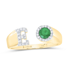 1/8CTW-DIA NK 4 MM RD-EM SYNTHETIC INITIAL  "E" LADIES RING