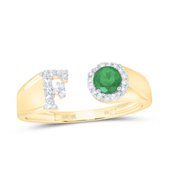 1/8CTW-DIA NK 4 MM RD-EM SYNTHETIC INITIAL  "F" LADIES RING