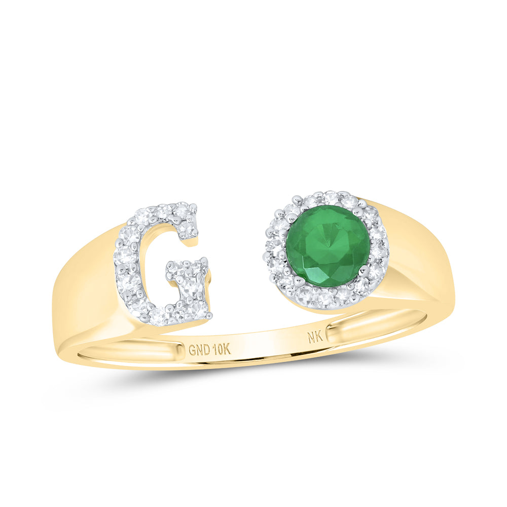 1/8CTW-DIA NK 4 MM RD-EM SYNTHETIC INITIAL  "G" LADIES RING